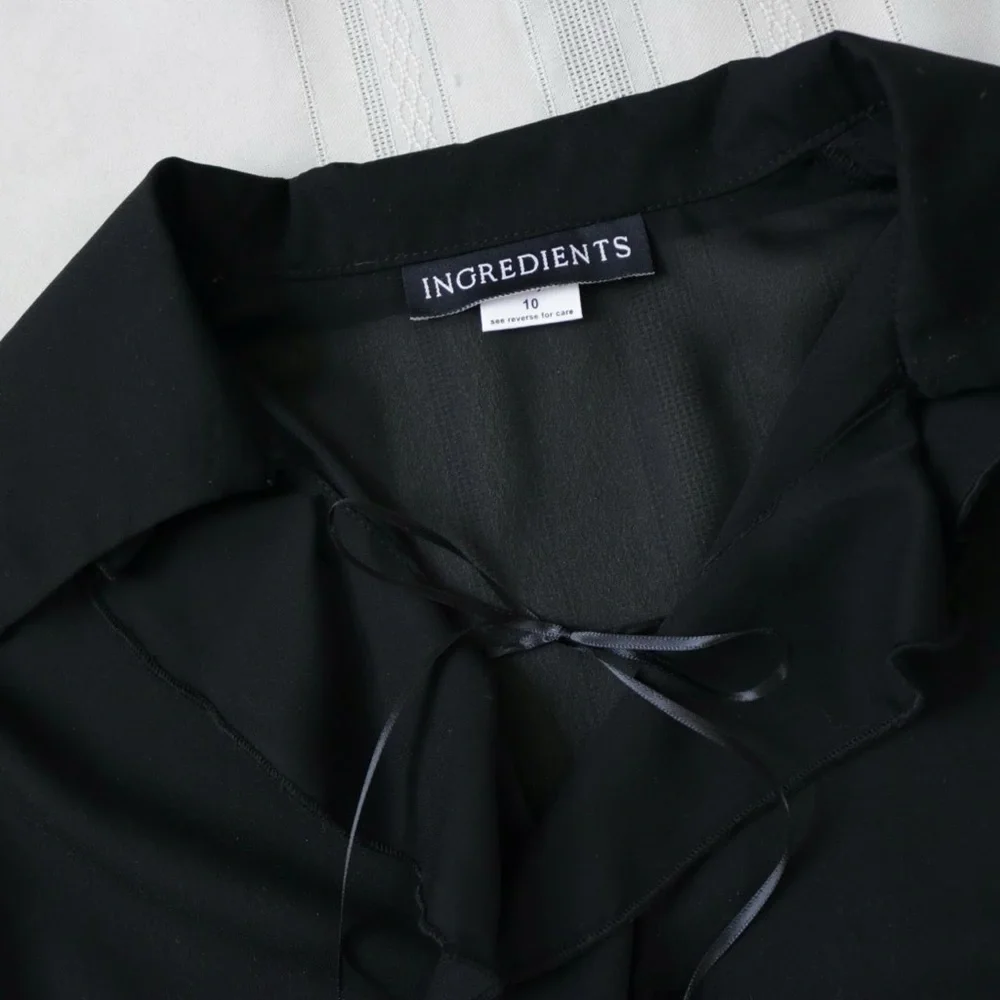 Black sheer mesh ruffle bell sleeve blouse - Picture 3 of 8